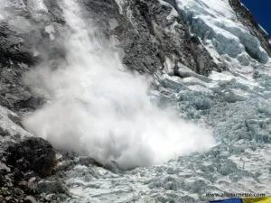 Ice Serac release off Everest West Shoulder onto Khumbu Icefall